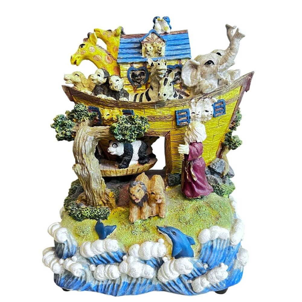 Vintage Noahs Ark Musical Figurine Animals Waves Plays Raindrops Figures Twirl‎